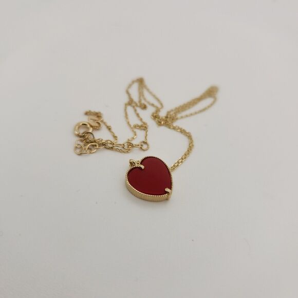 14k Yellow Gold Red Heart Pendant Necklace 18" - Picture 4 of 6